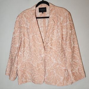 Lafayette 148 100% Linen Peach Rose Quartz Leaf Jacquard Blazer Jacket Size 18